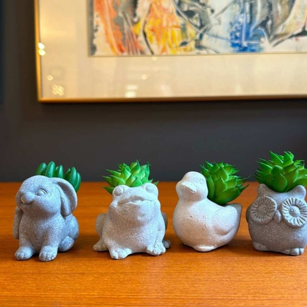 Set a four miniature faux succulents garden display cuteness